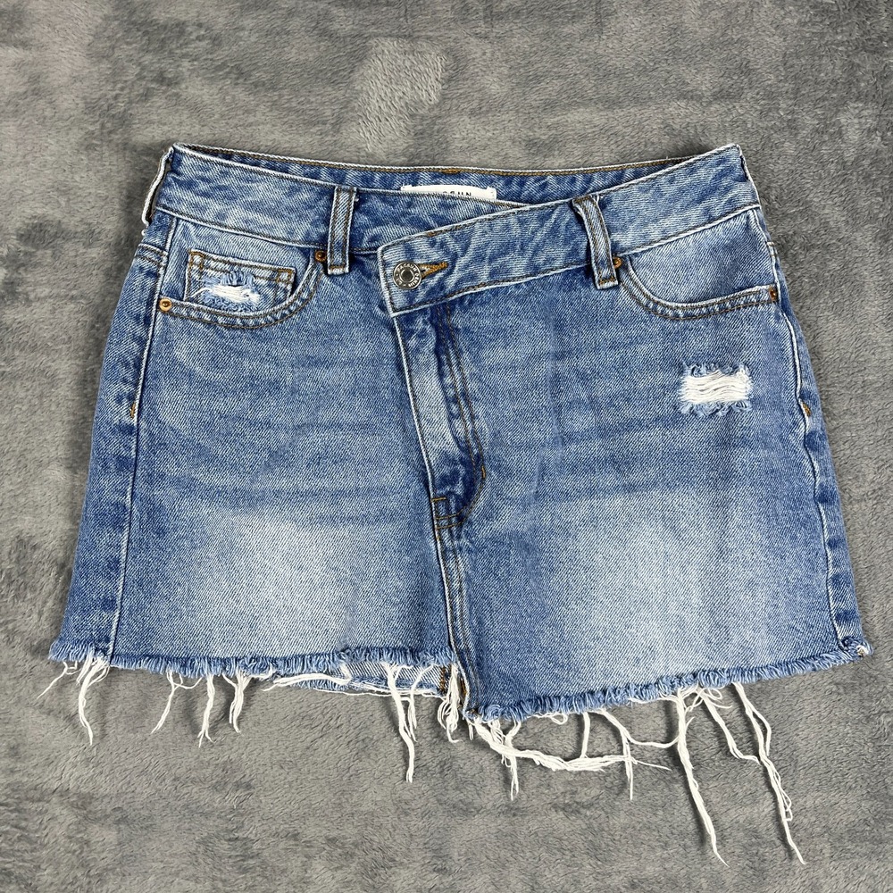 Pacsun Mini Skirt Womens 25 Blue Denim Distressed Cotton Asymmetrical Frayed Hem